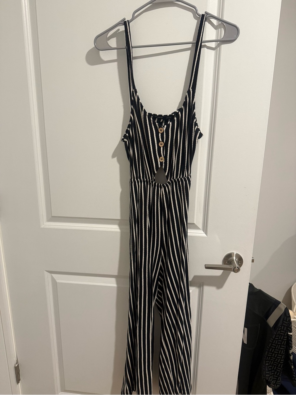 Pull & Bear Striped Black & White Sleeveless Jumpsuit with Front Buttons